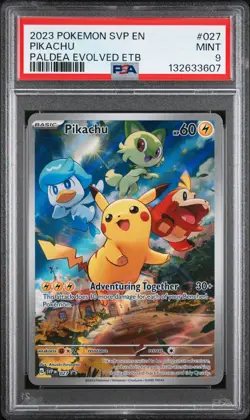 132633607 Pikachu 2023 Pokemon SV Paldea Evolved ETB Promo - SVP EN #027 PSA 9 - Image 1
