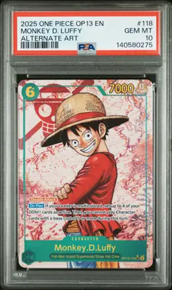 2025 ONE PIECE OP13-CARRYING ON HIS WILL ALTERNATE ART MONKEY D. LUFFY PSA 10 - Image 1