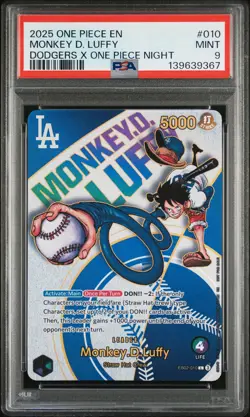 2025 ONE PIECE PROMOS DODGERS X ONE PIECE NIGHT #010 MONKEY D. LUFFY PSA 9 - Image 1