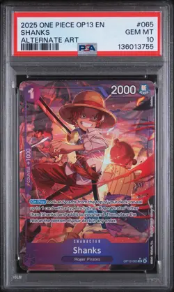 2025 ONE PIECE OP13-CARRYING ON HIS WILL ALTERNATE ART #065 SHANKS PSA 10 - Image 1