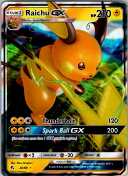 Raichu GX - 20/68 - Pokemon Hidden Fates Sun & Moon Ultra Rare Card NM - Image 1