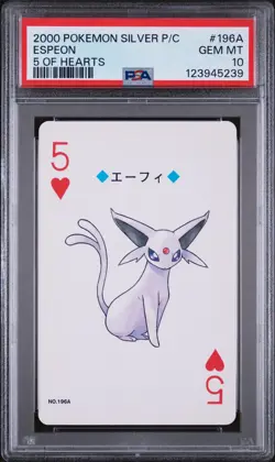 2000 POKEMON SILVER VERSION PLAYING CARDS 5 OF HEARTS #196A ESPEON PSA 10 - Image 1