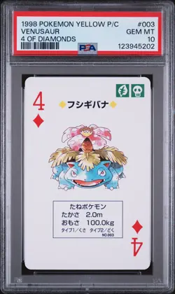 1998 POKEMON YELLOW VERSION PLAYING CARDS 4 OF DIAMONDS #003 VENUSAUR PSA 10 - Image 1