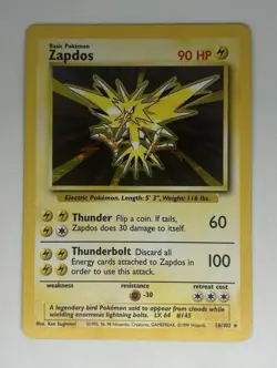 Zapdos Pokemon Card Unlimited Edition Holo Rare Base Set 1999 16/102 - Image 1