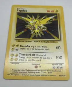 Zapdos Pokemon Card Unlimited Edition Holo Rare Base Set 1999 16/102 - Image 2