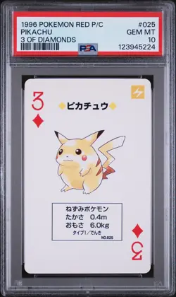 1996 POKEMON RED VERSION PLAYING CARDS 3 OF DIAMONDS #025 PIKACHU PSA 10 - Image 1