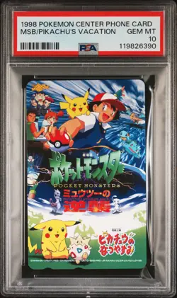 1998 POKEMON CENTER PHONE CARD MEWTWO STRIKES BACK/PIKACHU'S VACATION PSA 10 - Image 1