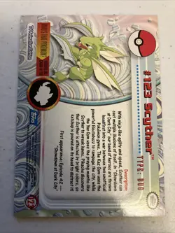 Scyther Topps Pokemon Trading Card #123 Blue Logo NEAR MINT - Image 2