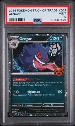 GENGAR #057 COSMOS HOLO PUMPKIN STAMPED 2024 POKEMON TRICK OR TRADE PSA 9 MINT - Image 1