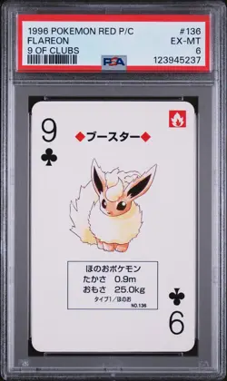1996 POKEMON RED VERSION PLAYING CARDS 9 OF CLUBS #136 FLAREON PSA 6 - Image 1