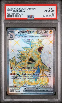 2023 POKEMON OBF EN-OBSIDIAN FLAMES ULTRA RARE #211 TYRANITAR EX PSA 10 - Image 1