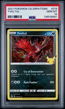 2021 POKEMON CELEBRATIONS #019 YVELTAL PSA 10 NEW CERT LOW POP 132 - Image 1