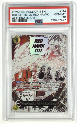 2025 One Piece OP11 G/G F/F Pistol Red Hawk Alternate Art PSA 10 - Image 1