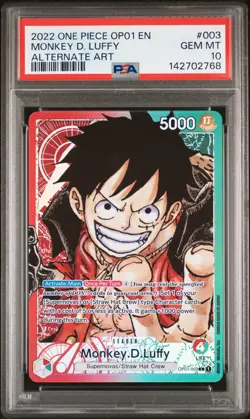 2022 ONE PIECE OP01-ROMANCE DAWN ALTERNATE ART #003 MONKEY D. LUFFY PSA 10 - Image 1