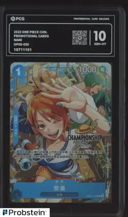 2025 One Piece Chinese Promo Cards Nami OP09-050 PCG 10 GEM MINT - Image 1