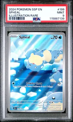 2024 Pokemon Surging Sparks SSP En Spheal Illustration Rare #199 PSA 9 Mint - Image 1