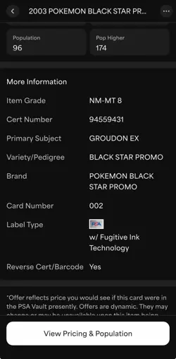 PSA 8 (eReader) Groudon EX 002 - Black Star Promo from 2003 - Pokemon TCG - Image 3