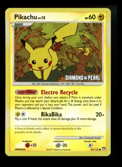 #2 Pikachu 94/123 Mysterious Treasures 2007 Reverse Diamond Pearl Holo Pokemon - Image 1