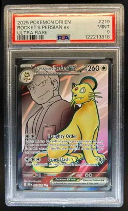 2025 Pokemon SV Destined Rivals DRI EN Team Rocket's Persian ex #219/182 PSA 9 - Image 1