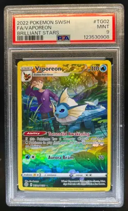 2022 Pokemon SWSH Brilliant Stars Vaporeon Trainer Gallery Holo #TG02/TG30 PSA 9 - Image 1
