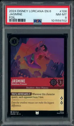 2024 Disney Lorcana EN 6 Foil #106 Jasmine PSA 8 NM-MT - Image 1