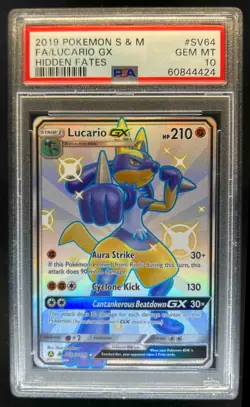 2019 Pokemon SM Hidden Fates Lucario GX Shiny Vault Rare #SV64/SV94 PSA 10 - Image 1