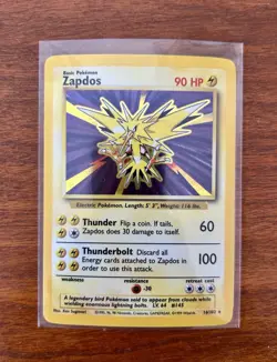 1995 Pokemon Base Set Zapdos Holographic Rare 16/102 - Image 1
