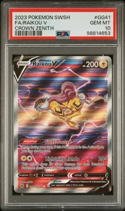 PSA 10 GEM MINT 2023 Pokemon Crown Zenith Raikou V Full Art #GG41/GG70 - Image 1