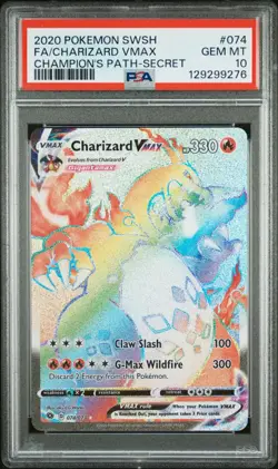 2020 Pokemon SWSH Full Art Charizard Vmax Champion's Path Secret #074 PSA 10 Gem - Image 1