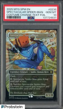 2025 MTG SPM EN #0236 SPECTACULAR SPIDER-MAN COSTUME CHANGE-TEXT FOIL PSA 10 - Image 1