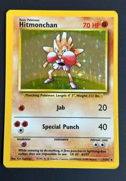 Pokemon Hitmonchan 7/102 Base Set Holo LP/MP - Image 1