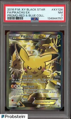 2016 Pokemon XY Black Star Promo Red & Blue Coll XY124 Pikachu Fa PSA 7 - Image 1