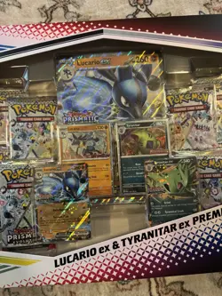 Pokemon TCG Prismatic Evolutions Lucario Ex + Tyranitar Ex Premium Collection - Image 3