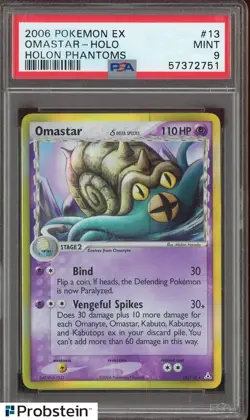 2006 Pokemon Ex Holon Phantoms #13 Omastar Holo PSA 9 MINt - Image 1