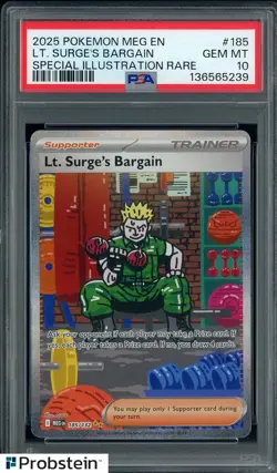2025 Pokemon MEG EN Special Illustration Rare #185 Lt. Surge's Bargain PSA 10 - Image 1