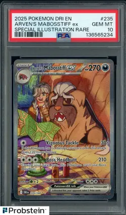 2025 Pokemon DRI EN Special Illustration Rare #235 Arven's Mabosstiff Ex PSA 10 - Image 1
