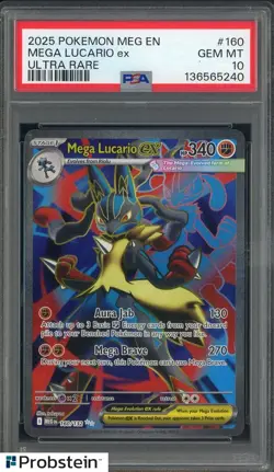 2025 Pokemon MEG EN #160 Mega Lucario Ex UR PSA 10 GEM MINT - Image 1