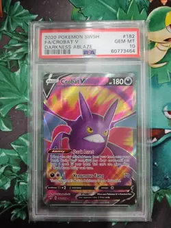 PSA 10 GEM MINT 2020 Pokemon SWSH Darkness Ablaze FA Holo Crobat V 182/189 - Image 1