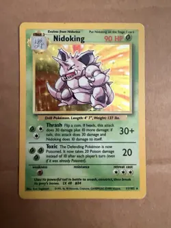 1999 Pokemon TCG Nidoking Base Set Holo Unlimited Rare Card 11/102 - MP - Image 1