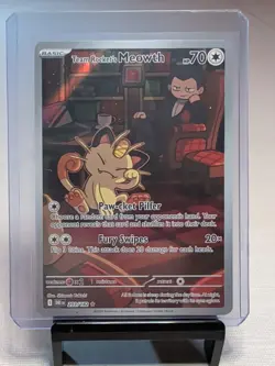 Pokemon TCG Destined Rivals Team Rockets Meowth Illustration Rare Card 203/182 - Image 1