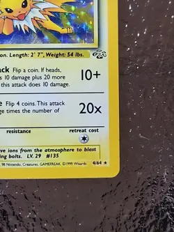 Pokemon TCG Jolteon Jungle 4/64 Holo Unlimited Holo Rare WOTC NM - Image 3