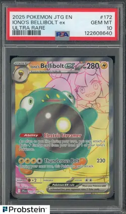 2025 Pokemon JTG EN Ultra Rare #172 Iono's Bellibolt ex PSA 10 GEM MINT - Image 1