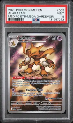 2025 POKEMON MEGA EVOLUTION POKEMON CENTER ETB PROMO #009 ALAKAZAM PSA 9 - Image 1