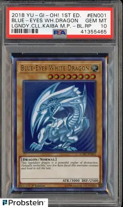 2018 Yu-Gi-Oh! LCKC 1st Edition MP EN001 Blue-Eyes White Dragon PSA 10 - Image 1