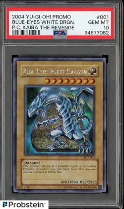 2004 Yu-Gi-Oh! Promo P.C. Kaiba The Revenge #001 Blue-Eyes White Dragon PSA 10 - Image 1