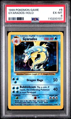 1999 POKEMON BASE SET #6 GYARADOS-HOLO PSA - Image 1