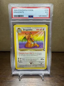 1999 Pokemon Fossil Dragonite 19/62 Non Holo PSA 5 - Image 1