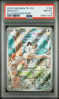 2025 POKEMON PFL EN-PHANTASMAL FLAMES ILLUSTRATION RARE #106 MEOWTH PSA 8 - Image 1