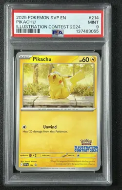 PIKACHU PSA 9 2025 POKEMON BLACK STAR PROMOS SVP EN #214 ILLUSTRATION CONTEST 55 - Image 1