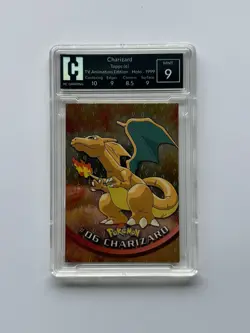1999 Topps #06 Charizard Holo Foil TV Animation Series 1 Pokemon Black Logo NM - Image 1